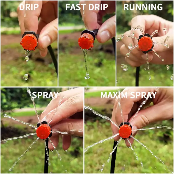 Kit d'irrigation goutte-à-goutte portable 5-20m avec goutteurs réglables pour arrosage automatique et brumisation en blanc jaune rouge violet pour jardin horticole occasions spéciales