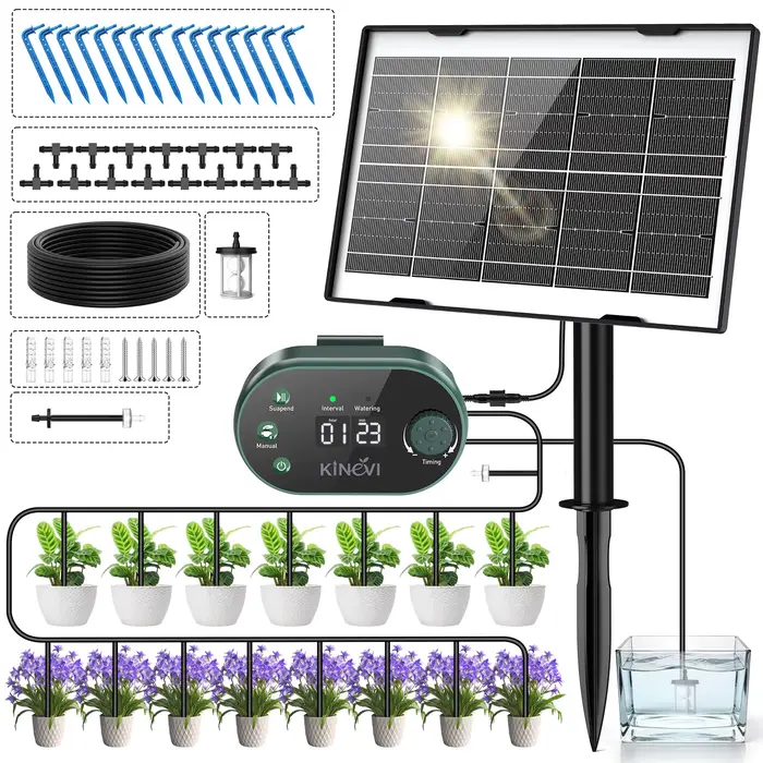 Système d'irrigation solaire 3W, kit d'arrosage automatique goutte à goutte pour 15 pots, avec 22 mo