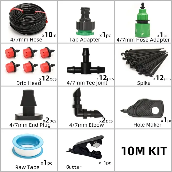 Système d'irrigation goutte à goutte 10M-60M, kit d'arrosage pour plantes, goutteurs réglables pour 
