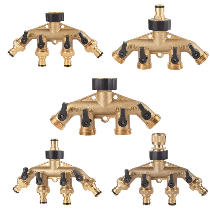Connecteur de robinet à filetage femelle 3/4 ", tuyau d'arrosage de jardin à 4 voies déviateur NPT T