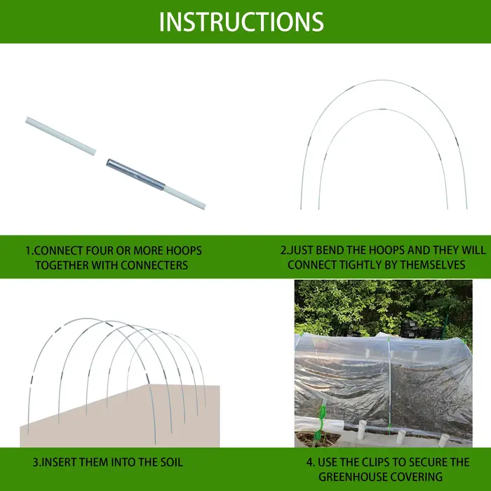 Cerceaux de serre de jardin 25/50 pièces, cadre de Support en fibre de verre sans rouille pour Suppo