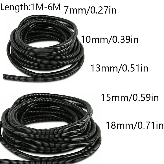 Diamètre extérieur 10/13/15/18/21/25/28 mm Longueur 1/3/6 m Conduit tressé en fil d'acier de type fendu Tuyau en polyéthylène Manchon noir
