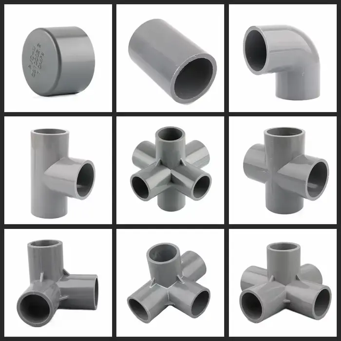 Connecteur de tuyau en PVC gris, coude droit, Joints croisés en T, adaptateur de tuyau d'eau, 3 4 5 