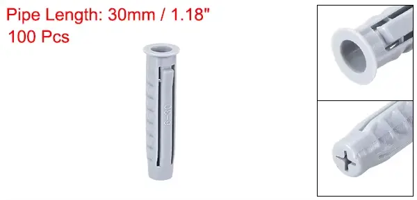 Uxcell 100 pièces 6mmX30mm tuyau d'expansion en plastique colonne béton ancre prise murale gris pour maison jardin bricolage Application