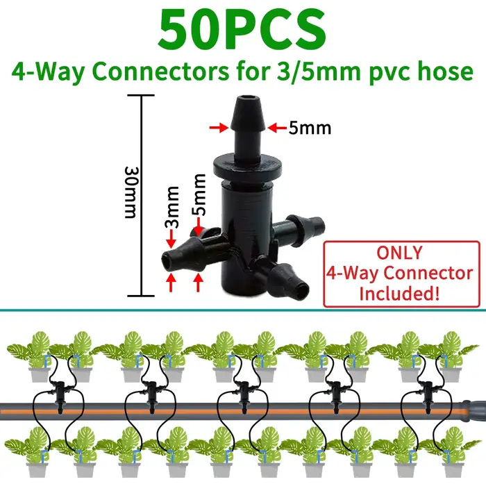Oasis 50 pièces connecteur en t à 3 voies barbelé en plastique pour tube de 3/5mm raccords de tuyau 