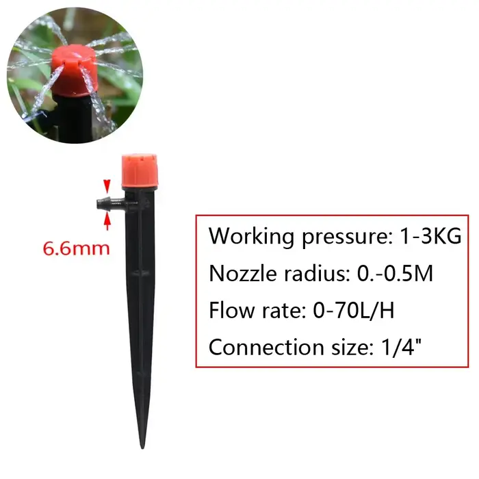 Kit d'irrigation goutte à goutte automatique pour jardin, tuyau 1/4'', réglable à 360°, 13 cm ° Buse
