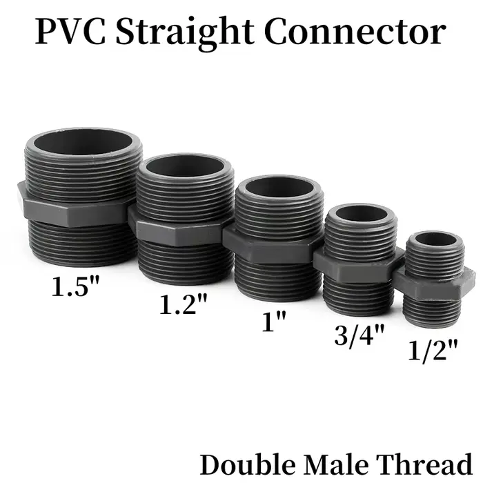 Connecteurs droits égaux en PVC à Double filetage mâle de 1/2 à 2 pouces, connecteur de tuyau d'aqua