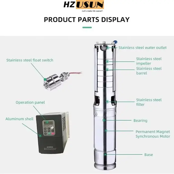 Pompe de forage submersible alimentée par panneau solaire 10HP haute pression pour irrigation agricole durable et économique pour puits profonds jusqu'à 150mètres