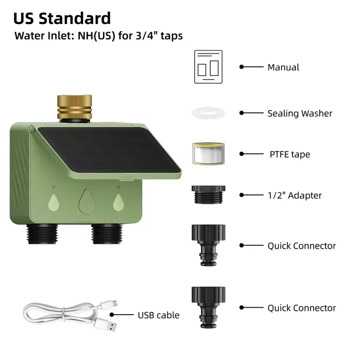 Programmateur d'arrosage intelligent WiFi Tuya pour jardin, 2 zones, contrôle d'irrigation automatiq