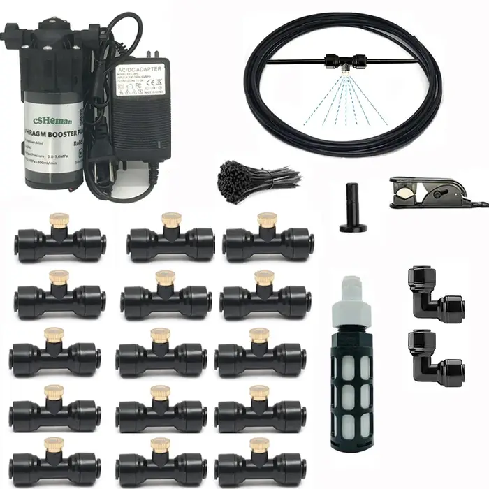 Kits de système de refroidissement par brumisation silencieux DIY avec pompe à eau silencieuse DC24V