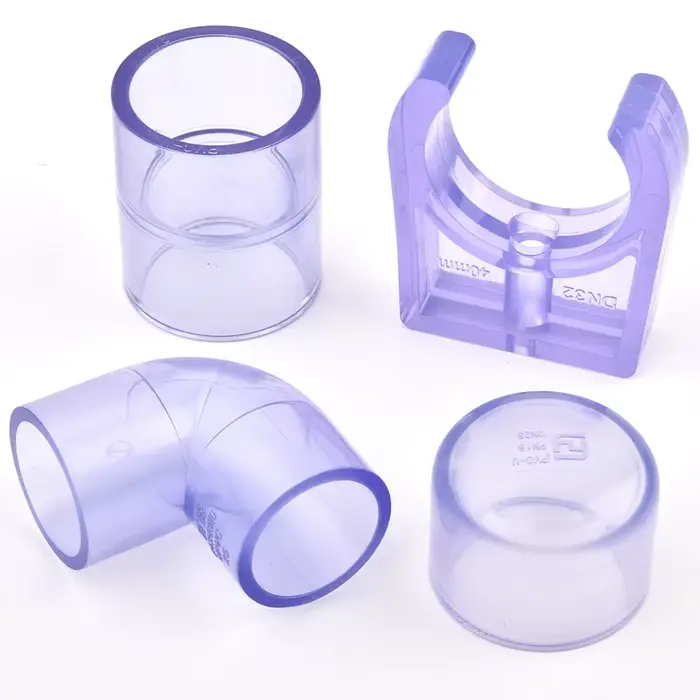 Coude de tuyau UPVC Transparent bleu, 20 ~ 63mm, droit, capuchon, té, croix, connecteur de Valve, tu