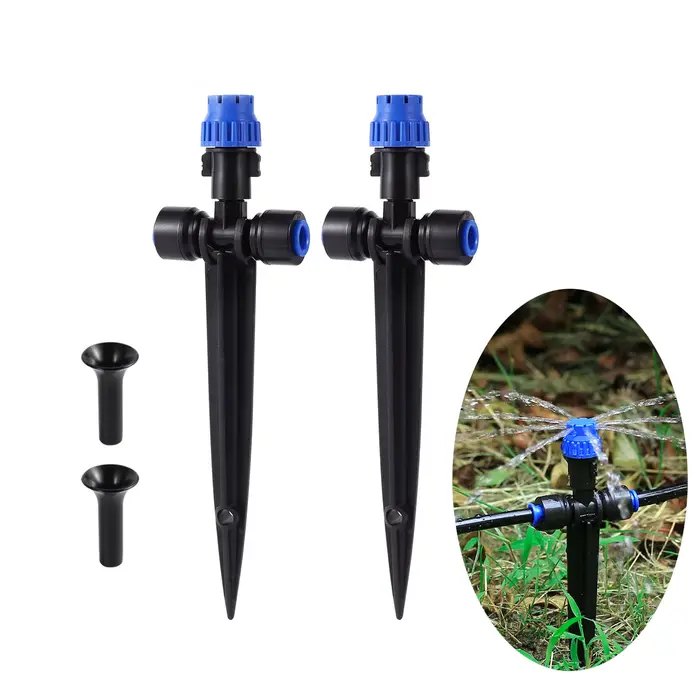 Pulvérisateurs rotatifs réglables à 180° pour arrosage précis et ciblé avec support, idéal pour jardin et potager, disponible en blanc, jaune et rouge