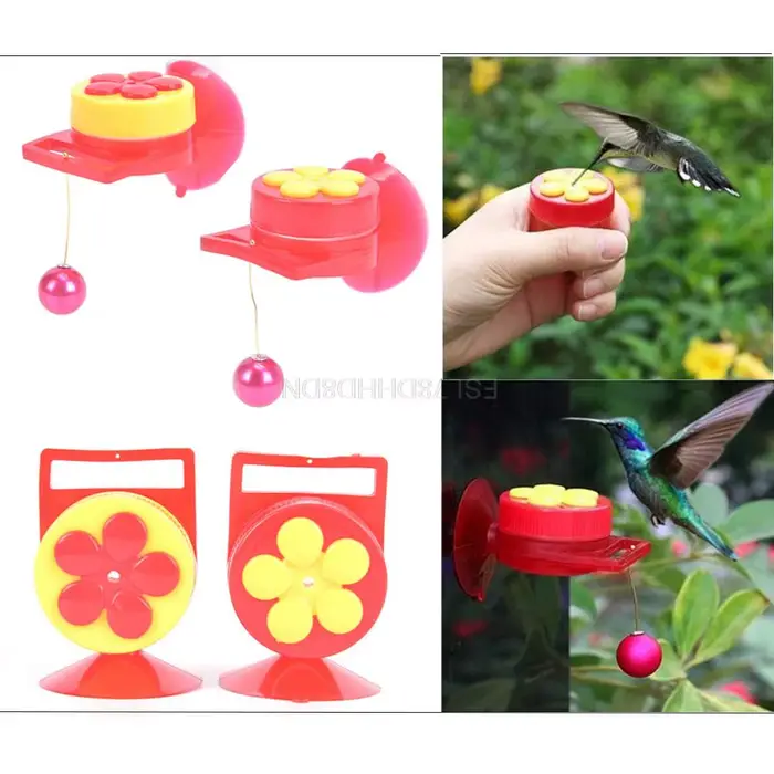 Fleurs Forme Poignée Oiseau Colibri Mangeoire Buveur Plastique Semences Et L'eau Extérieur Fenêtre V