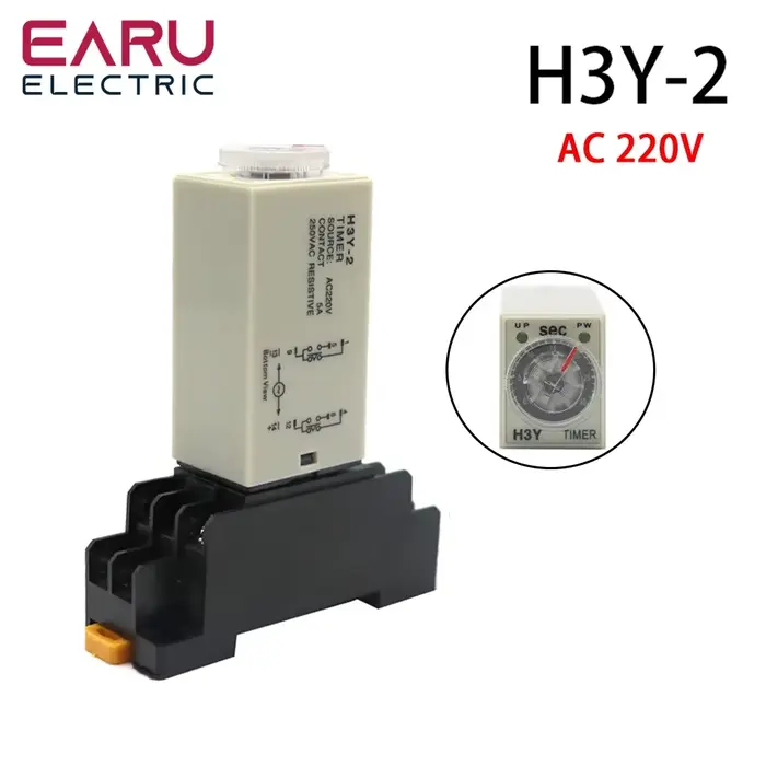Minuterie de retard H3Y-2 AC220V avec prise de Base, bouton rotatif de retard de mise sous tension D