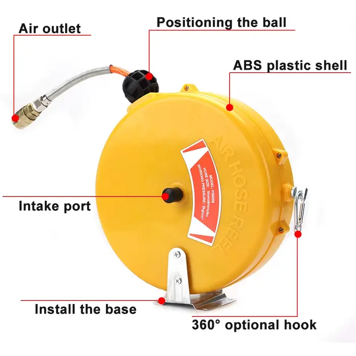 Tuyau de tambour d'air télescopique, bobine de tuyau rétractable automatique PU8 * 5, tambour pneuma