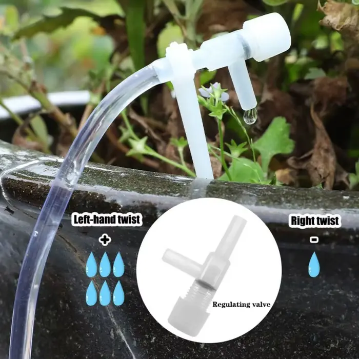 Kit d'irrigation goutte-à-goutte réglable en plastique pour serre et jardin, disponible en plusieurs longueurs et couleurs, idéal pour maintenir des plantes vertes domestiques et jardins d'ornement