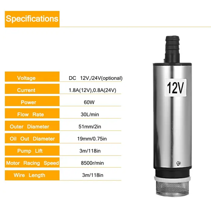 Pompe Submersible DC 12V/24V pour pomper l'eau de pétrole Diesel 51mm pompe de transfert de carburan