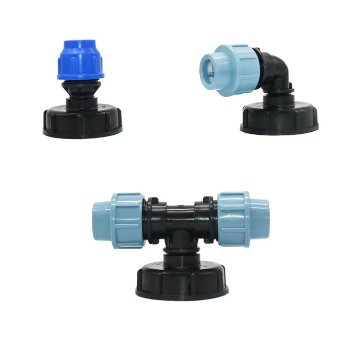Connecteur de tube en plastique PE S60 à 20/25/32mm, coudé séparateur d'eau à 2 voies, IBC, tuyau pr