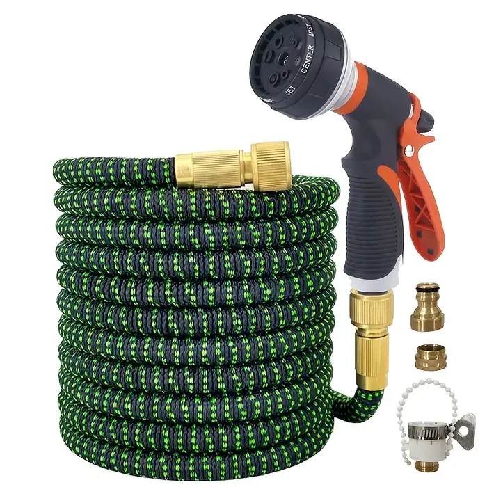 Tuyau d'arrosage pour la maison et le jardin avec joint bimétallique flexible et pistolet à eau régl