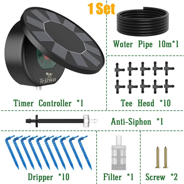 Système d'irrigation goutte à goutte solaire, kit d'accessoires d'irrigation goutte à goutte DIY, sy