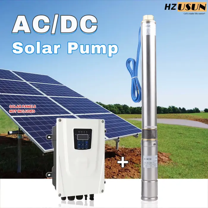 Pompe à eau submersible hybride 3 en 1 pour puits profonds avec contrôleur MPPT DC AC solar powered pressure pump pour irrigation système de pompe solaire durable pour jardin exploitation agricole