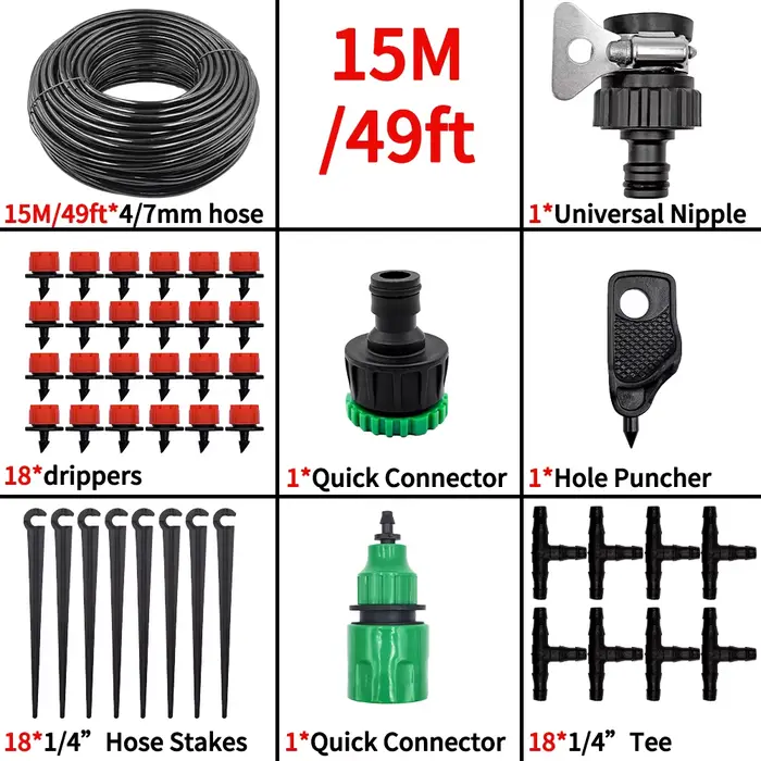 Kit d'arrosage par Micro goutte à goutte 15M-25M, système d'irrigation automatique et goutteur régla
