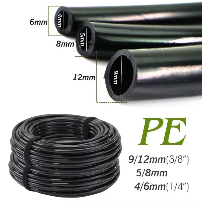Tuyau d'arrosage en PE noir pour jardin, 10-50m OD-6/8/12mm, tuyau d'arrosage résistant à la pressio