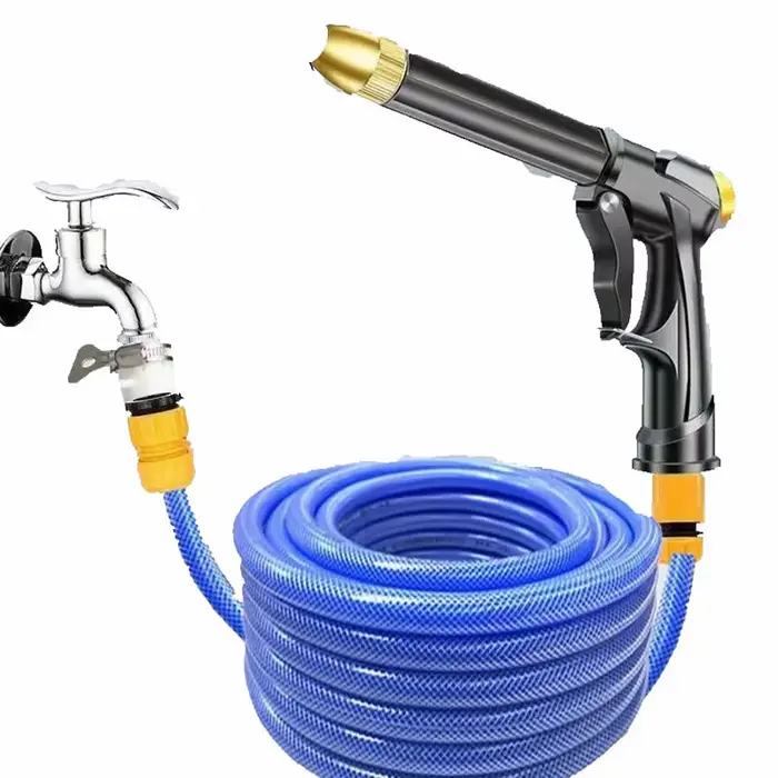 1 jeu de tuyaux de lavage de voiture à pression d'eau réglable avec pistolet de pulvérisation pour arrosage et légumes