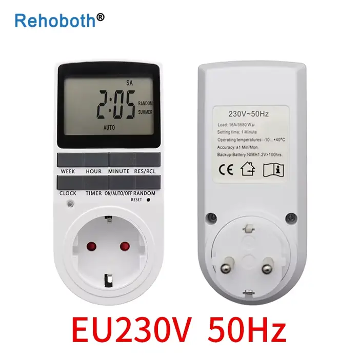 Prise de courant de minuterie Programmable de 7 jours, double tension 110V-230V avec prise US/EU/UK/