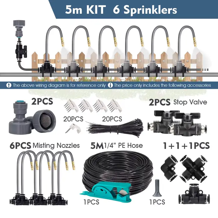 Système de refroidissement par brumisation 5-30 m 1/4" 4/6 mm 360 °   Pulvérisateur d'atomisation à 
