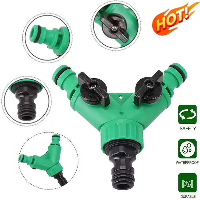Connecteur de tuyau d'eau de jardin en forme de Y avec valve à trois voies pour irrigation de jardin et plantation de fleurs
