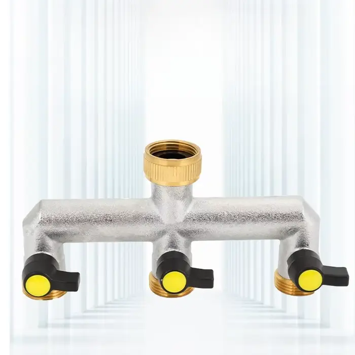 Séparateur de tuyau d'arrosage en laiton, 3 voies, 3/4 pouces, robinet extérieur, distributeur d'eau