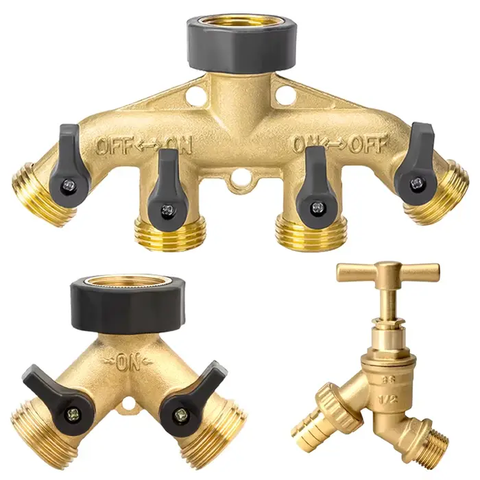 Séparateur de tuyau d'arrosage en laiton robuste à 4 voies, connecteur Bibcock, adaptateur de robine