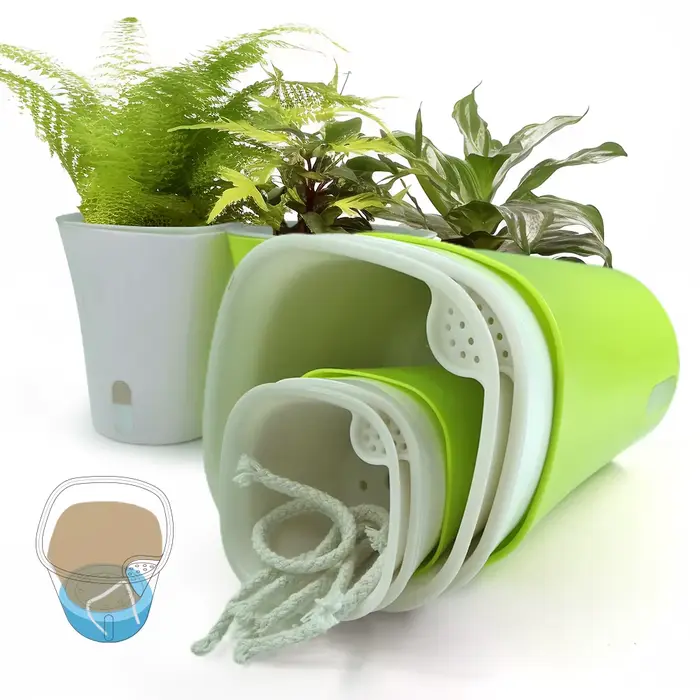 Pot de fleur d'arrosage automatique, récipient en plastique Lauren avec trou de proximité, pots de p