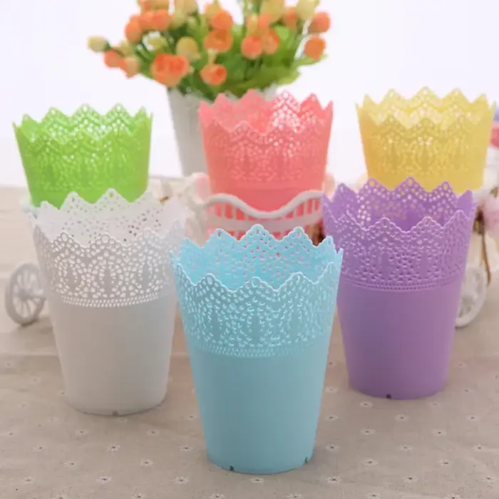 Pots de fleurs en résine plastique 7x11x14cm, succulentes en pot, petite couronne, Vase en dentelle 