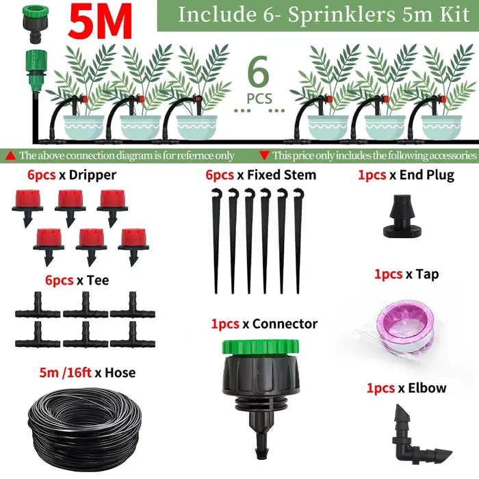 Système d'irrigation goutte à goutte 5-50M avec buses de 1/4 pouce pour fleurs, kit d'arrosage autom
