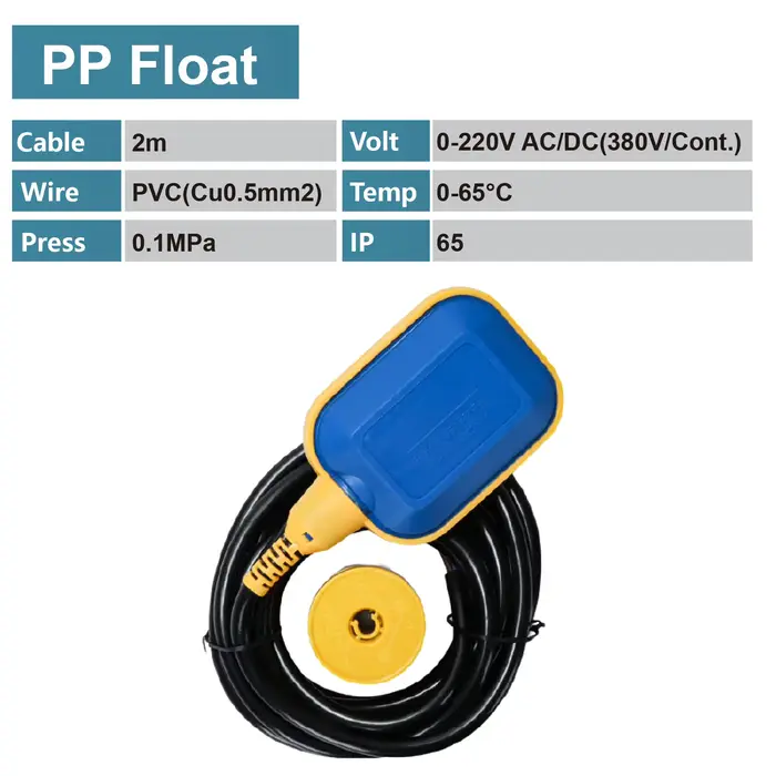 Interrupteur de Niveau à Flotteur Câble 2 à 6m Étanche IP65 Puissance 1650W pour Pompe Réservoir Con
