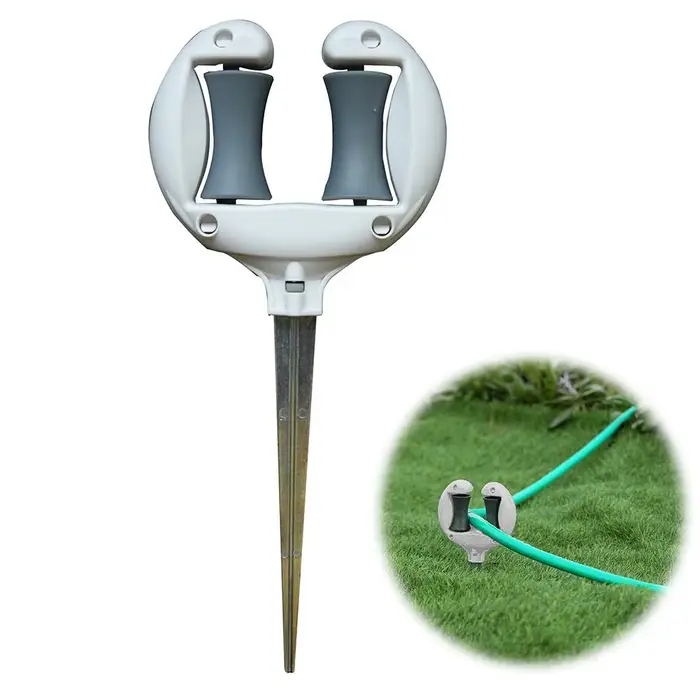 Support de tuyau d'arrosage avec poulie rotative, piquet de fixation en métal pour tuyau d'arrosage,