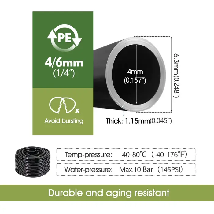 Tuyau d'irrigation goutte-à-goutte pour plantes de jardin, 3-50M OD-6mm 8mm 12mm, résistant à la pre