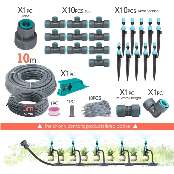 Kit d'arrosage goutte-à-goutte réglable, tuyau de 3/8 pouces, compte-gouttes de 195mm, système d'irr