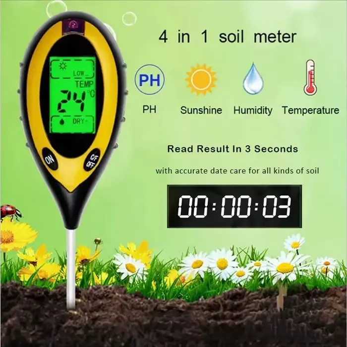 Nouveau pH-mètre de sol 3 en 1/4 en 1, testeur d'humidité et d'acidité de la lumière, testeur d'humidité du sol, Kit de testeur de sol pour plantes pour fleurs