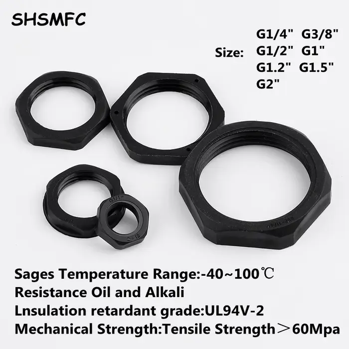 Filetage femelle G1/4 "~ G2", écrou de fixation hexagonal en plastique noir en Nylon, Micro-Irrigati