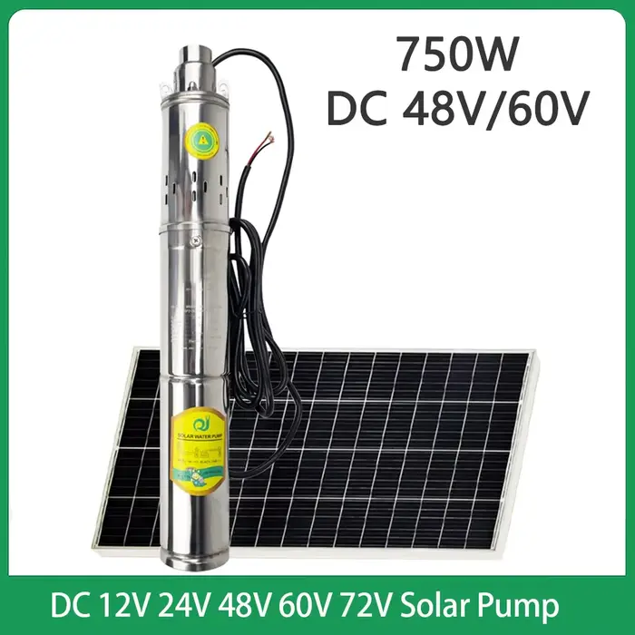 Pompe submersible solaire en acier inoxydable 750W 370W 150W 12V-72V avec contrôleur intégré pour puits profond et agriculture