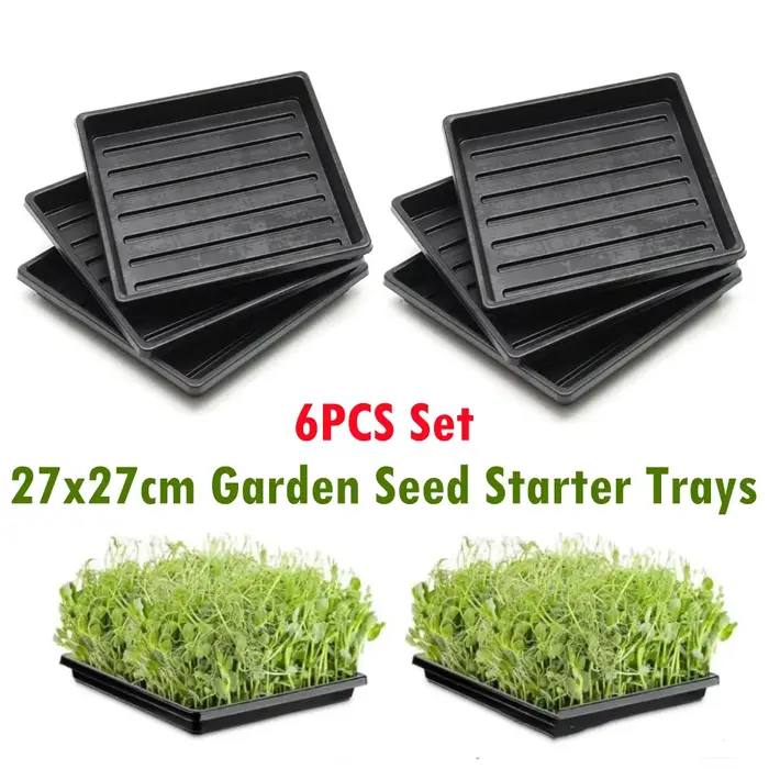 Plateaux de culture carrés en plastique pour graines de jardin, 27x27cm, 6 pièces, sans trous de vid