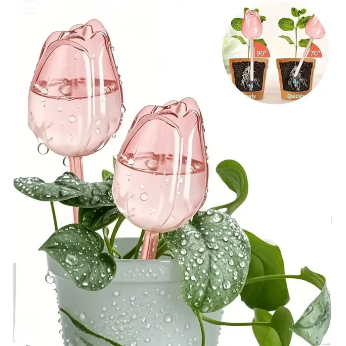 Boules d'arrosage en forme de tulipe rose arrosage automatique adapté aux plantes d'intérieur et extérieures pour cactus et autres花卉园艺用户询问了一款植物浇水球的HTML产品描述页面，包括吸引人的标题、介绍、特性、使用建议、常见问题解答等部分。我为他们创造了一个既实用又美观的产品页面，强调了这款产品的装饰性和便利性，以及它对室内和室外植物的适应性。页面中还包含了多种颜色选择，以满足不同用户的审美需求。最后，我还提供了一个SEO友好的长尾标题，旨在提高该产品的在线可