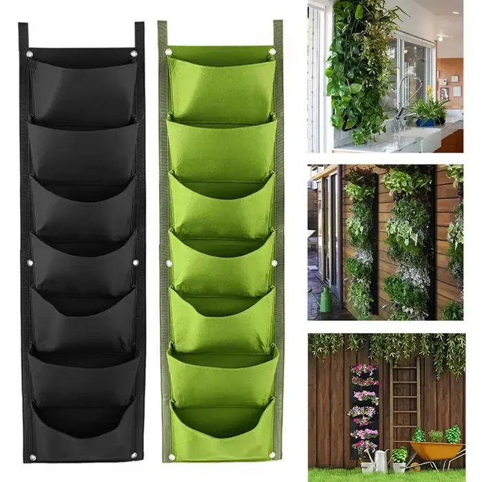 Sac de plantation de culture verticale à 7 poches, tissu feutré suspendu au mur, Pot de jardin extér