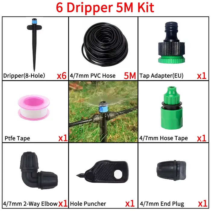 Kit de système d'irrigation goutte à goutte 1/4'' - Débit réglable, pulvérisateur avec barre de verr