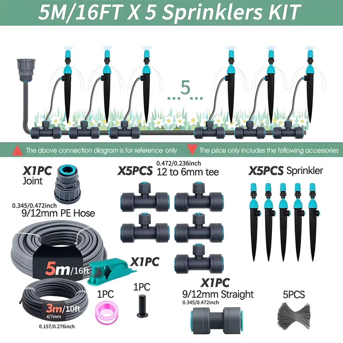 Tuyau d'irrigation de jardin en PE de 3/8'' (12 mm) - Système d'arrosage 360° °   Arroseur micro-pul