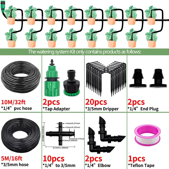 Kit d'irrigation goutte à goutte pour serre, système d'arrosage automatique pour jardin, 4 voies, 4/