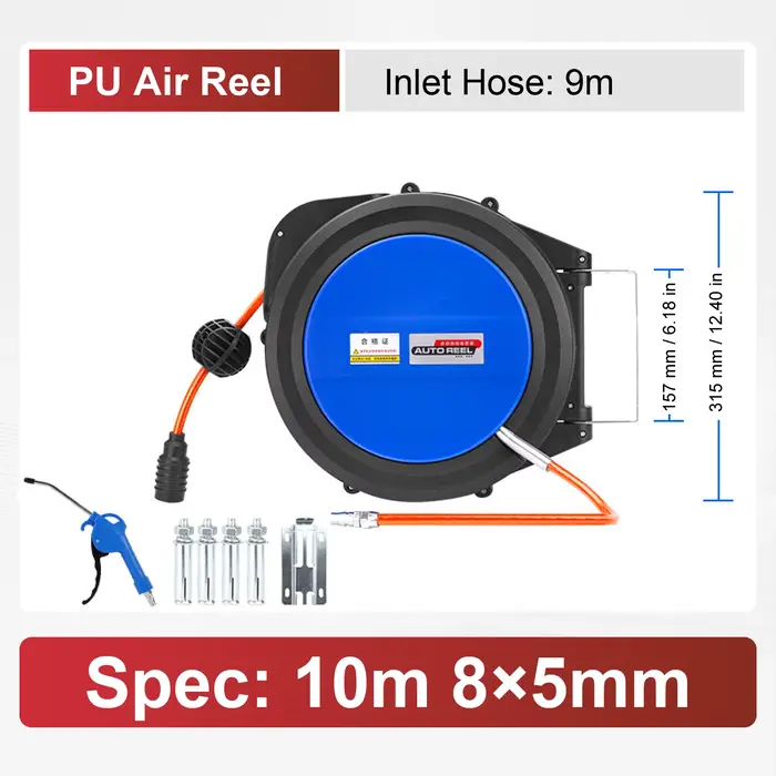 Enrouleur Automatique 10-25m Tuyau PU pour Eau Air ou Câble Bobine à Rappel